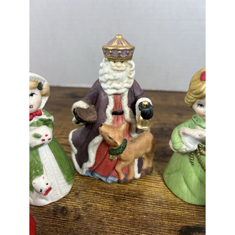 Vintage Christmas Ceramic Bell Lot Jasco Nativity Caroler Figurines Set of 5 - Picture 4 of 15